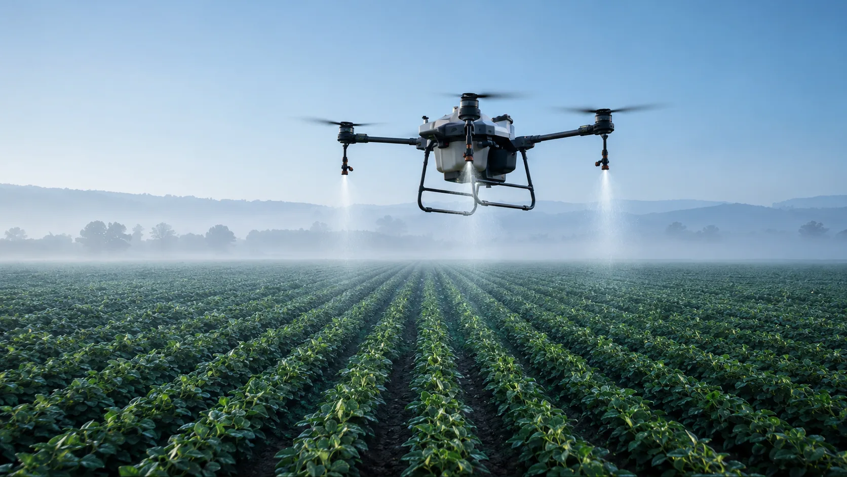 Agrardrohne über einer landwirtschaftlichen Fläche als Referenzaufnahme